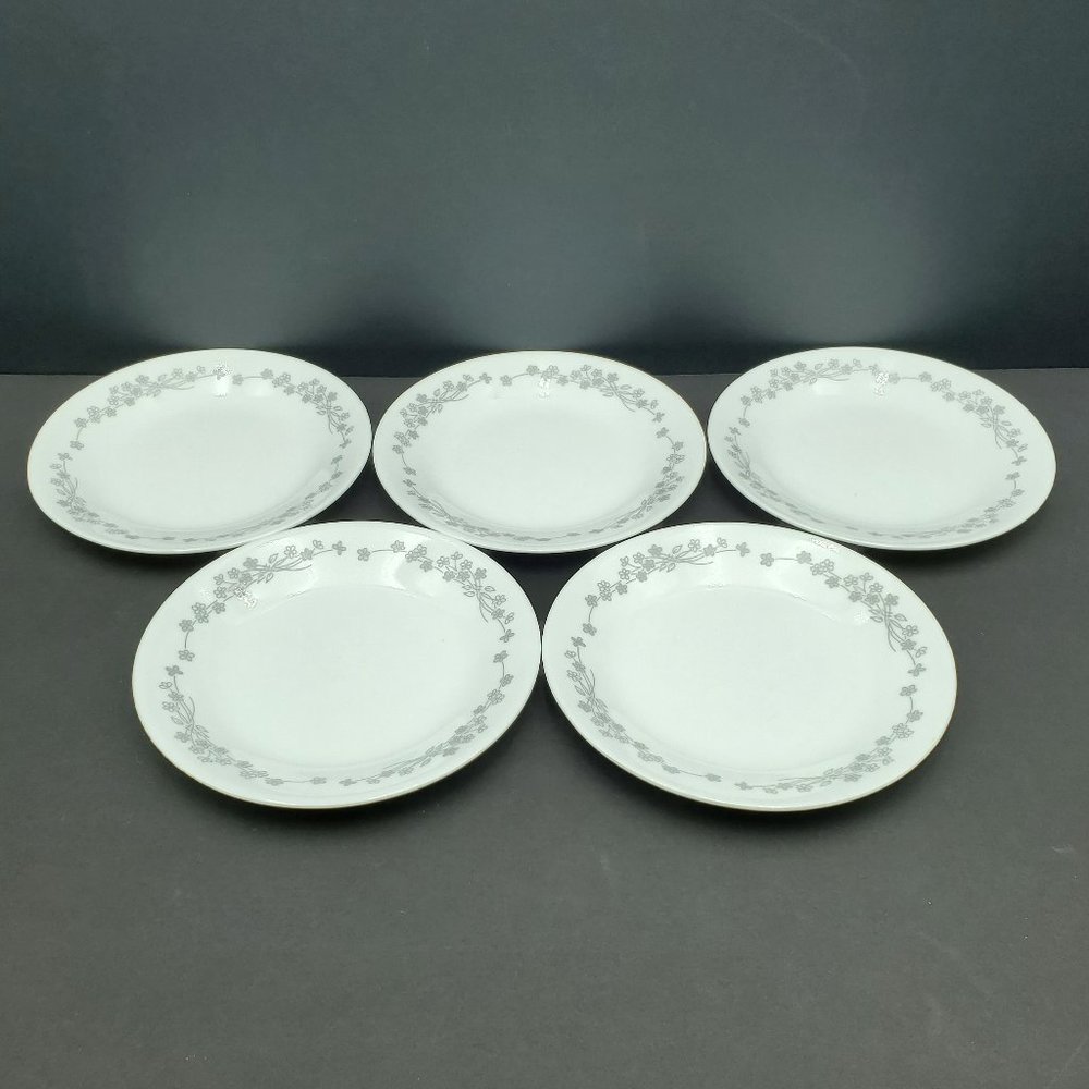 Corelle Ribbon Bouquet Bread Dessert Plates White Plate Gray Flowers